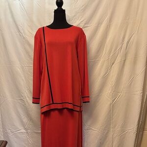 Misook Red Maxi Dress with Black Trim